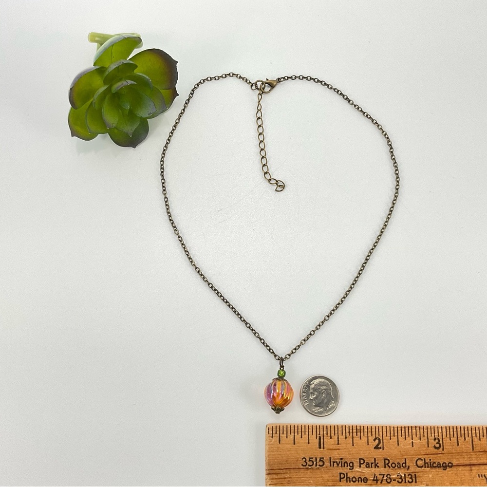 Host Pick! New Pumpkin Necklace, Handmade, Iridescent Orange & Olive Green - Picture 5 of 11